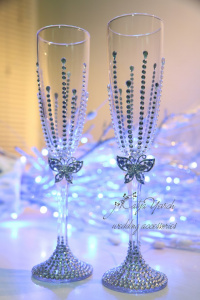 Wedding glasses for champagne with crystals WG-07