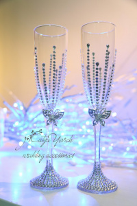Wedding glasses for champagne with crystals WG-07